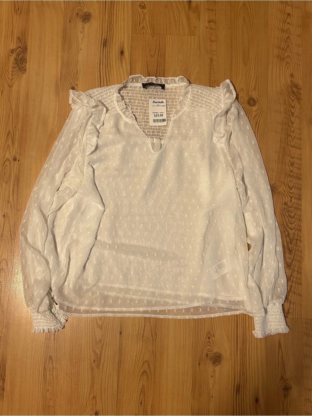 Marshalls White Swiss Dot Ruffle V-Neck Blouse